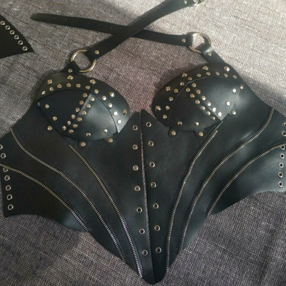 Black Studded Leather Corset Top